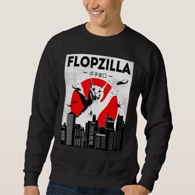 Catzilla big floppa meme Flopzilla Caracal Cat Lång Ärmad Tröja (Framsida)