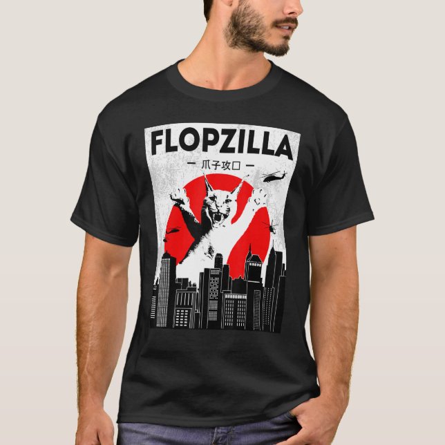 Catzilla big floppa meme Flopzilla Caracal Cat T Shirt (Framsida)