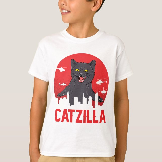 Catzilla & Black Cat City-Thned T-Shirt-design T Shirt (Framsida)