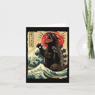 Catzilla Cat Art Funny Cat Japanska För manar kvin Kort