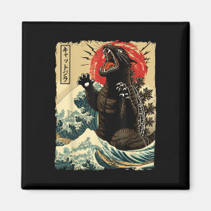 Catzilla Cat Art Funny Cat Japanska För manar kvin Magnet