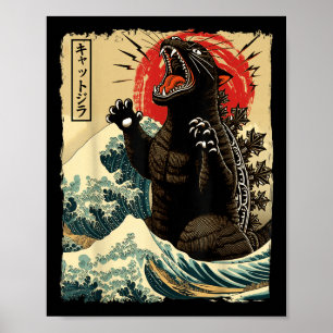 Catzilla Cat Art Funny Cat Japanska För manar kvin Poster