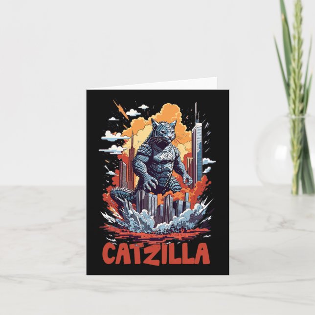 Catzilla Cat City Skyline Funny Kort (Framsida)
