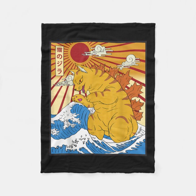 Catzilla Cat Japane Kawaii Funny Graphic T Fleecefilt (Framsidan)