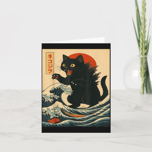 Catzilla Cat Japanese Art Funny Cat For Men Women  Kort (Framsida)