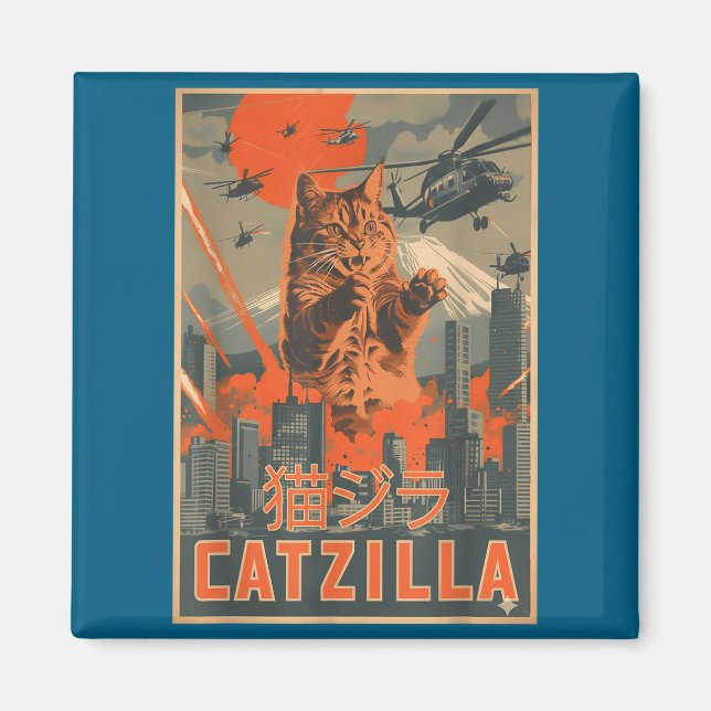 Catzilla Cat Japanese Art Funny Cat For Men Women  Magnet (Framsidan)