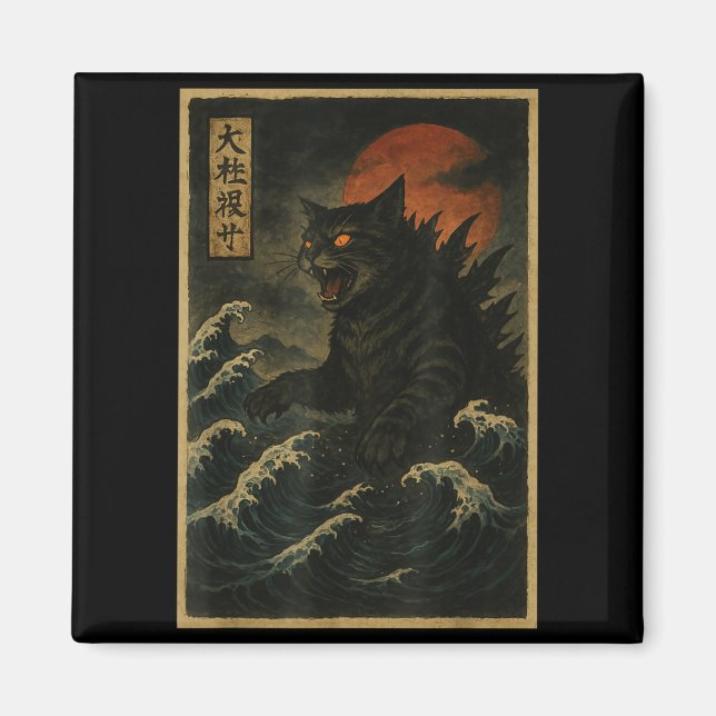 Catzilla Cat Japanese Art Funny Cat For Men Women  Magnet (Framsidan)