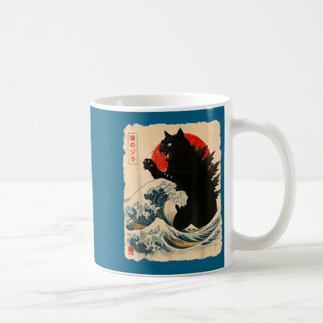 Catzilla Cat Japanese Art Funny Cat Lover For Men  Kaffemugg (Höger)