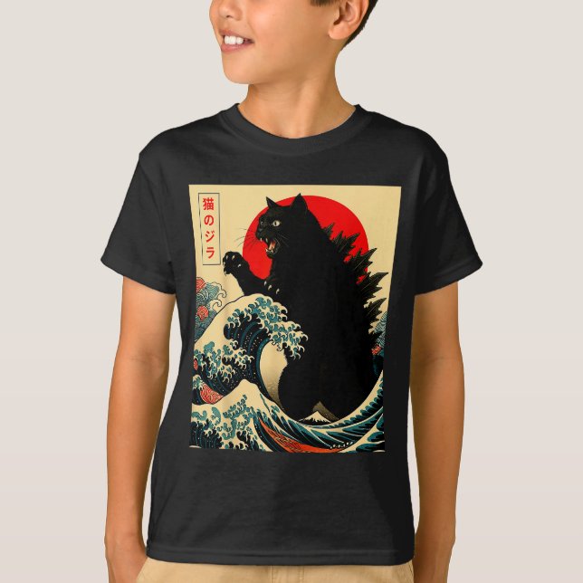 Catzilla Cat Japanese Art Funny For Men Women Boy  T Shirt (Framsida)