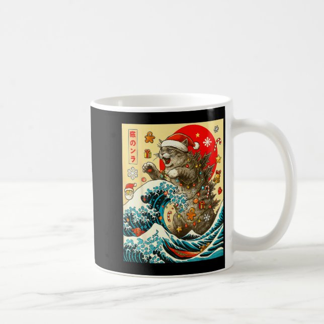 Catzilla Cat Japanese Art Funny Xmas For Men Women Kaffemugg (Höger)