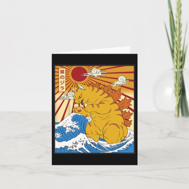 Catzilla Cat Japansk Anime Kawaii Funny Gifts Sol Kort (Framsida)
