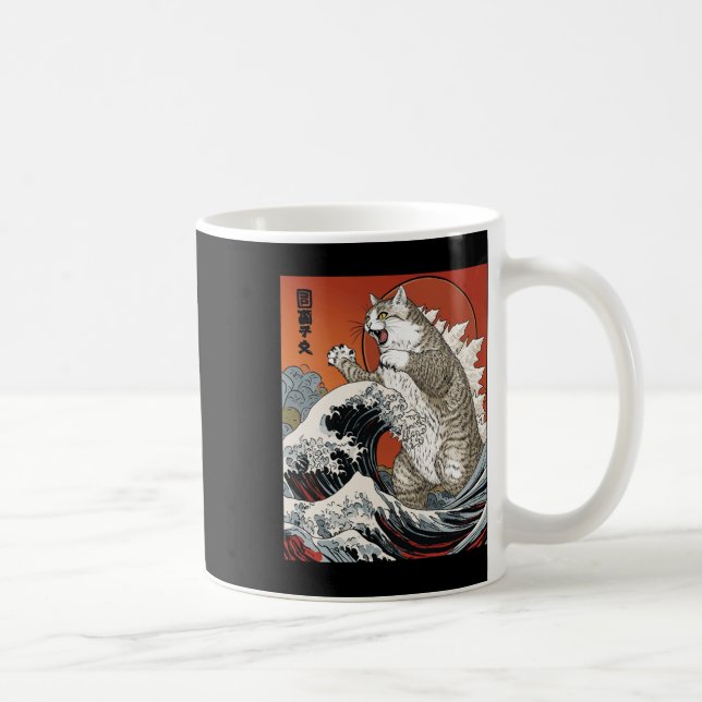 Catzilla Cat Japansk Art Funny Cat För manar kvinn Kaffemugg (Höger)
