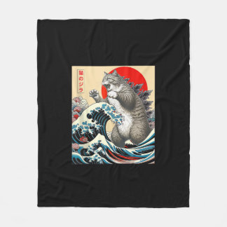 Catzilla Cat Japansk Art Funny Cat-gåvor För manar Fleecefilt