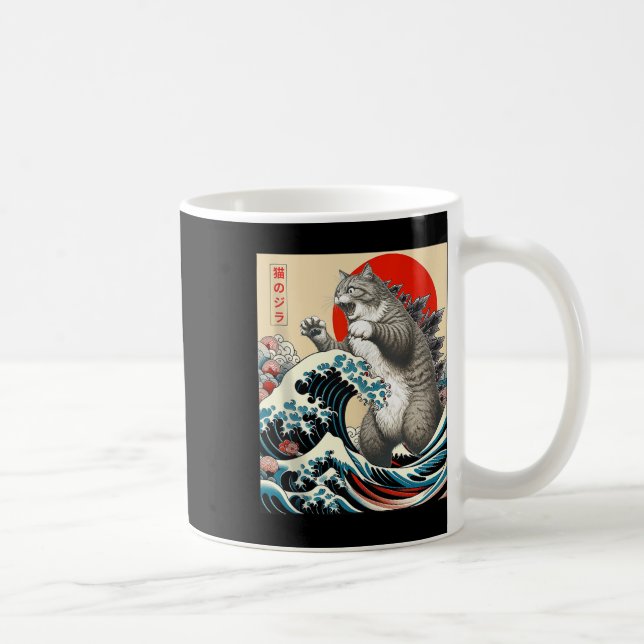 Catzilla Cat Japansk Art Funny Cat-gåvor För manar Kaffemugg (Höger)