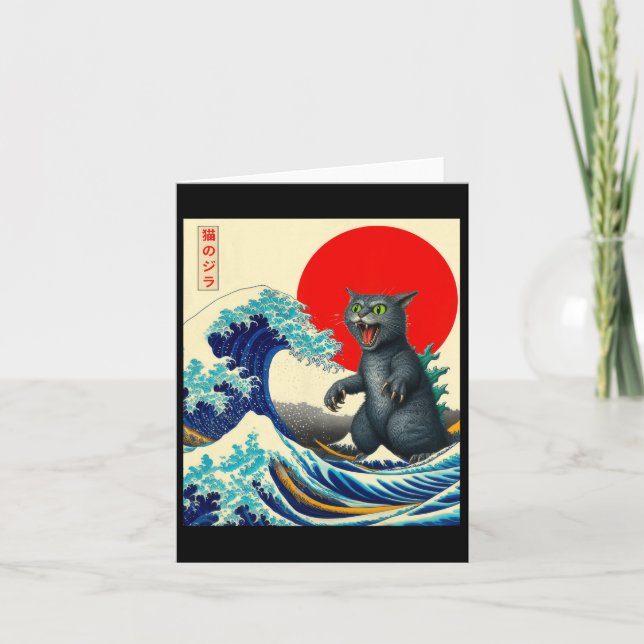 Catzilla Cat Japansk Art Funny Cat-gåvor För manar Kort (Framsida)