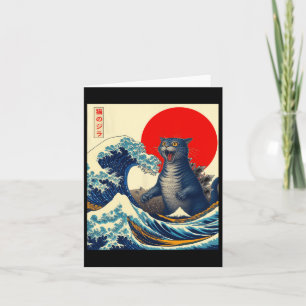 Catzilla Cat Japansk Art Funny Cat-gåvor För manar Kort