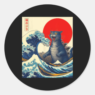 Catzilla Cat Japansk Art Funny Cat-gåvor För manar Runt Klistermärke