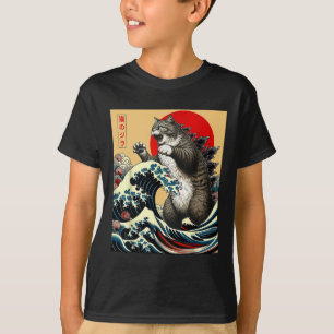 Catzilla Cat Japansk Art Funny Cat-gåvor För manar T Shirt