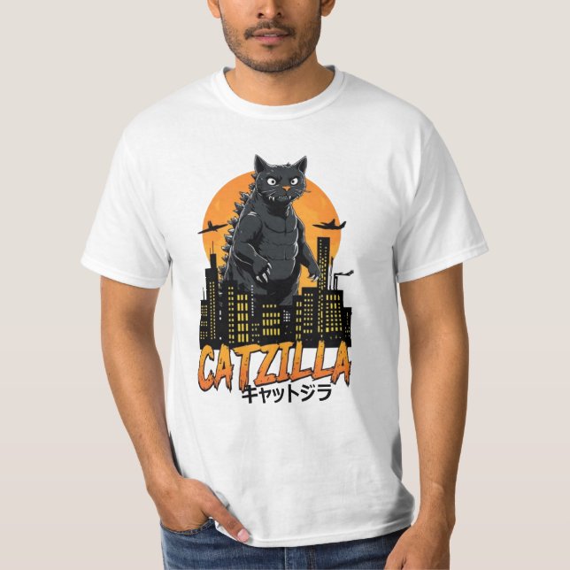 Catzilla Cat Japansk Art Funny Cat-gåvor T Shirt (Framsida)