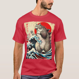 Catzilla Cat Japansk Art Funny Pillow T Shirt