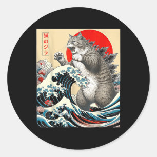 Catzilla Cat japansk art Runt Klistermärke