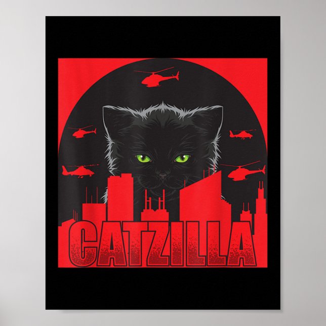 Catzilla Cat japansk Cat Funny Catzilla Poster (Framsidan)