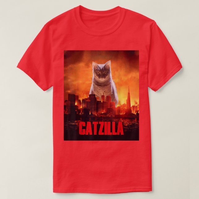 Catzilla Cat Kitten Älskare  T Shirt (Design framsida)