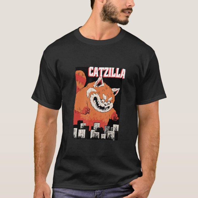 Catzilla Cat Kitten Japan Humour Present T-Shirt (Framsida)