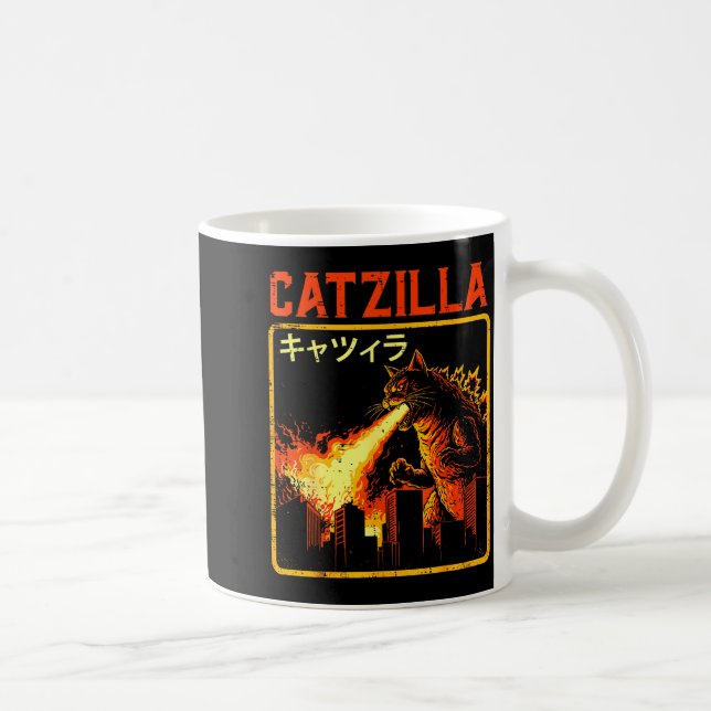Catzilla Cat Monster Funny Japanese Parody Women M Kaffemugg (Höger)