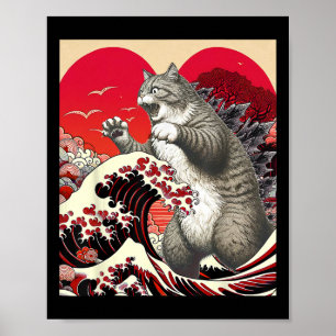 Catzilla Cat Valentine Japansk Art Funny Cat Gift Poster