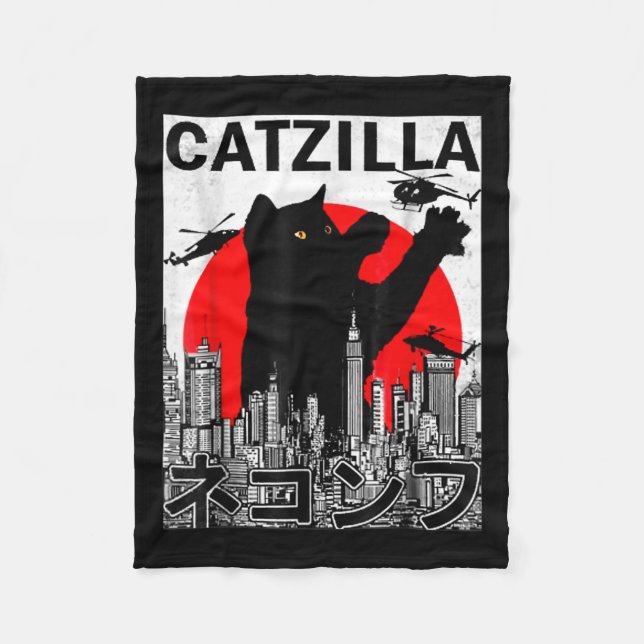 Catzilla Cute Art japansk katt Saker för klöver Fleecefilt (Framsidan)