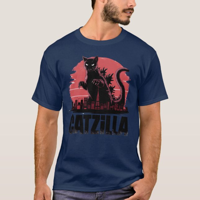 Catzilla Fierce Kattdjur Monster retro T Shirt (Framsida)