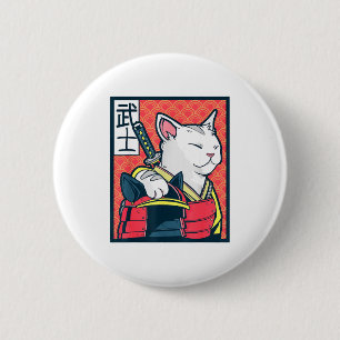 Catzilla Forntida Japansk Kattkonst Vintage Ninja Knapp