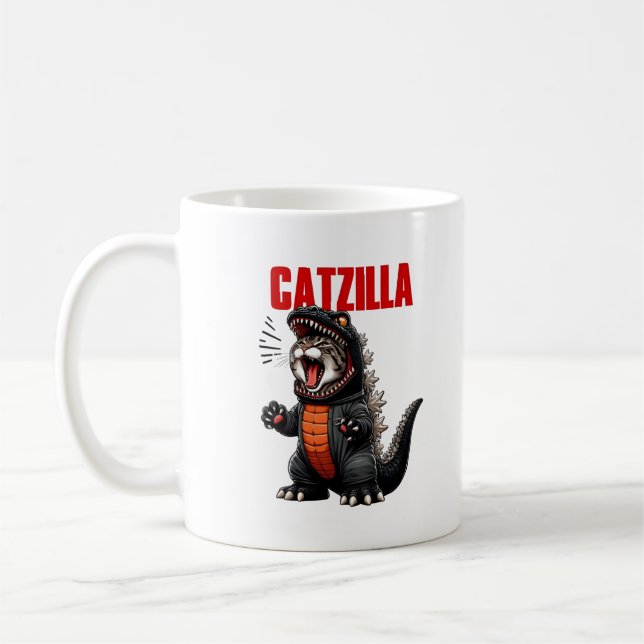 Catzilla - Funny Cat Godzilla Mashup Kaffemugg (Vänster)