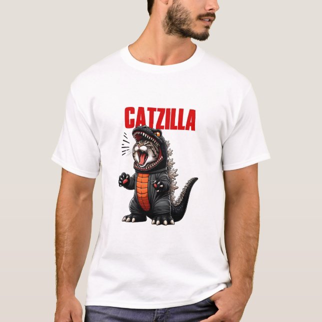 Catzilla - Funny Cat Godzilla Mashup T Shirt (Framsida)