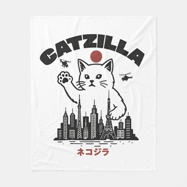 Catzilla - Funny Cat Godzilla Parody Fleecefilt (Framsidan)