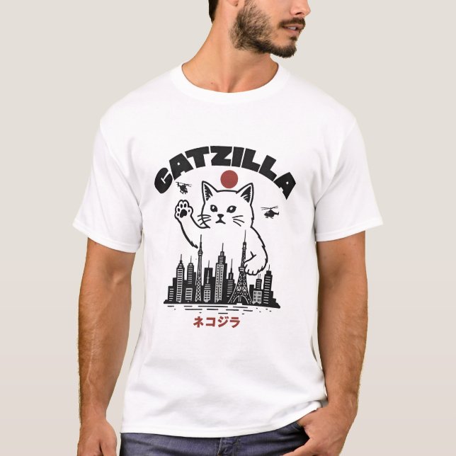 Catzilla - Funny Cat Godzilla Parody T Shirt (Framsida)