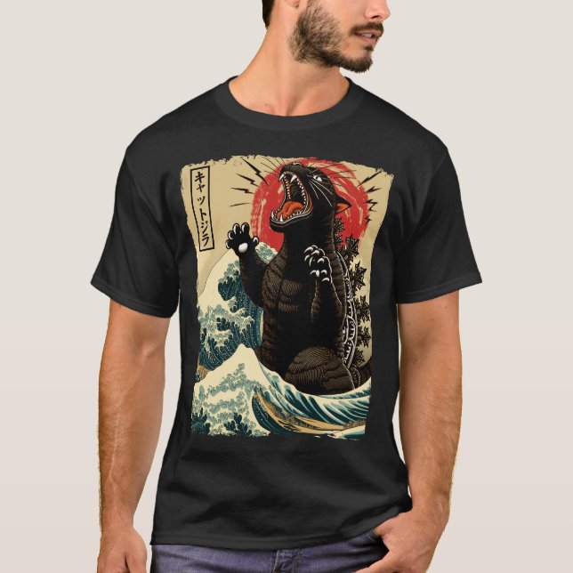 Catzilla Funny Cat Japansk Art Kitten Cat Lovers T Shirt (Framsida)
