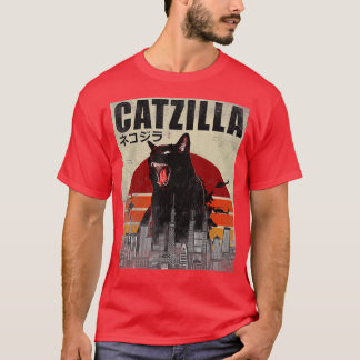 Catzilla Funny Cat Japansk solnedgång T Shirt