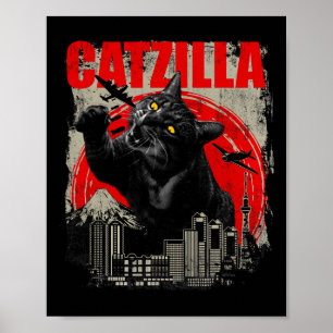 Catzilla - Funny Cat Lover Kitten Kattunge Kort Sl Poster