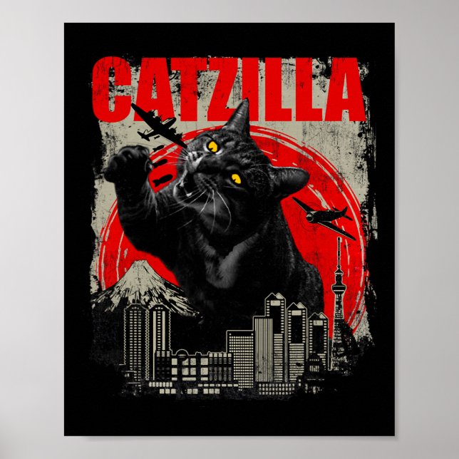 Catzilla - Funny Cat Lover Kitten Kattunge Kort Sl Poster (Framsidan)