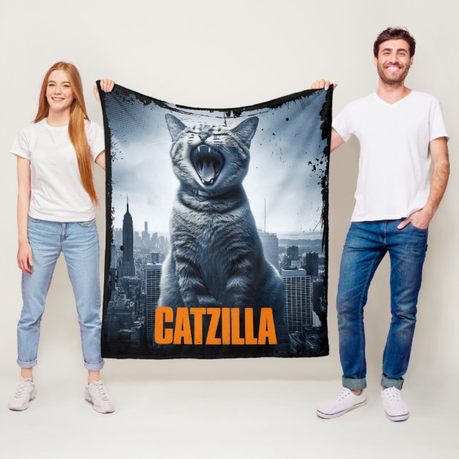 Catzilla Funny Cat Meme Fleece Blanket (På plats)