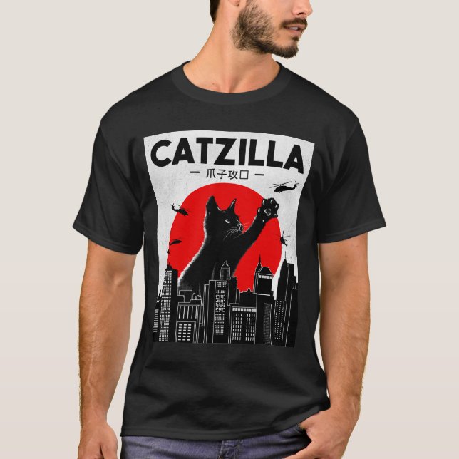 Catzilla Funny Cat Shirt, Funny Cat T-shirt, Cat L T Shirt (Framsida)