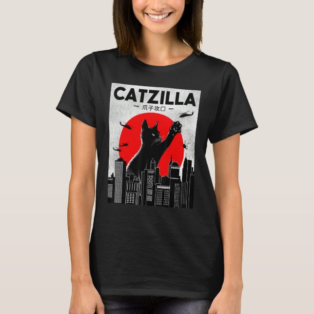 Catzilla Funny Cat Shirt, Funny Cat T-shirt, Cat L T Shirt (Framsida)