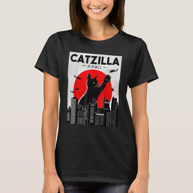 Catzilla Funny Cat Shirt, Funny Cat T-shirt, Cat L T Shirt (Framsida)