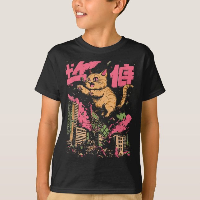 Catzilla Funny Giant Cat Monster Kaiju Japanese Ka T Shirt (Framsida)
