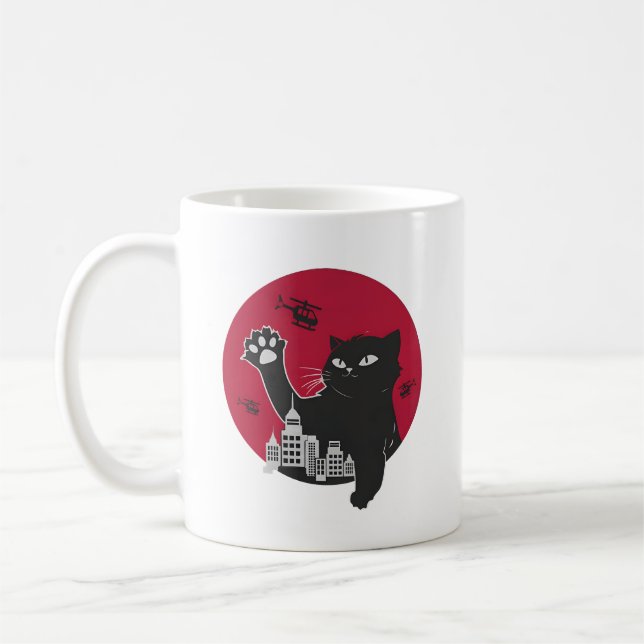 Catzilla - Giant Black Cat Parody med City Kaffemugg (Vänster)