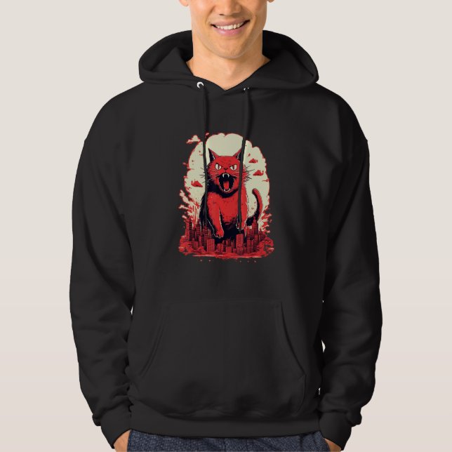 Catzilla Japanese Cute Cat Stuff Cat  Cat Mom Cat  Hoodie (Framsida)