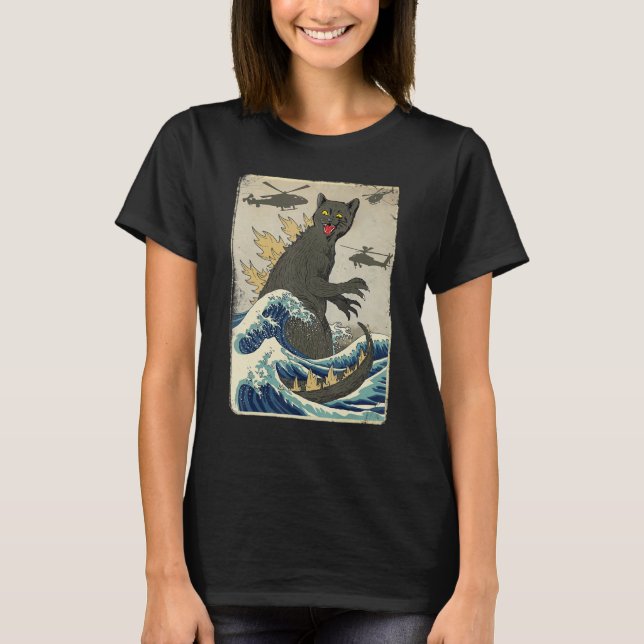 Catzilla Japanese Sunset Print For Cat Mom Dad T Shirt (Framsida)