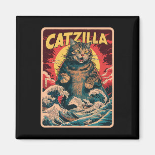 Catzilla Japansk Art Funny Cat Vintage Graphic Magnet